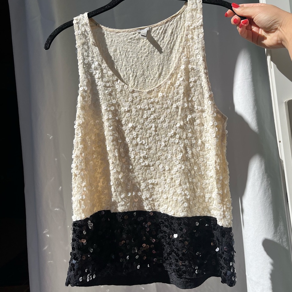 J.CREW Sequin Black and White Color-block Tank